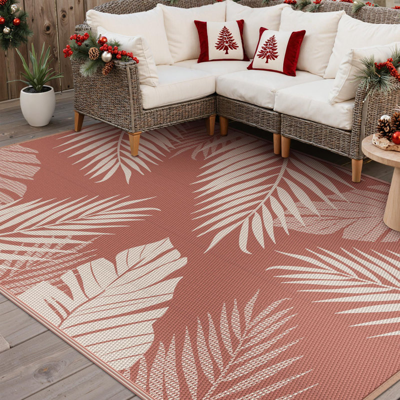 Tapis d'extérieur portatif rouge / beige Elkader Christmas, Rectangle de 5 pi x 8 pi, Rouge brique