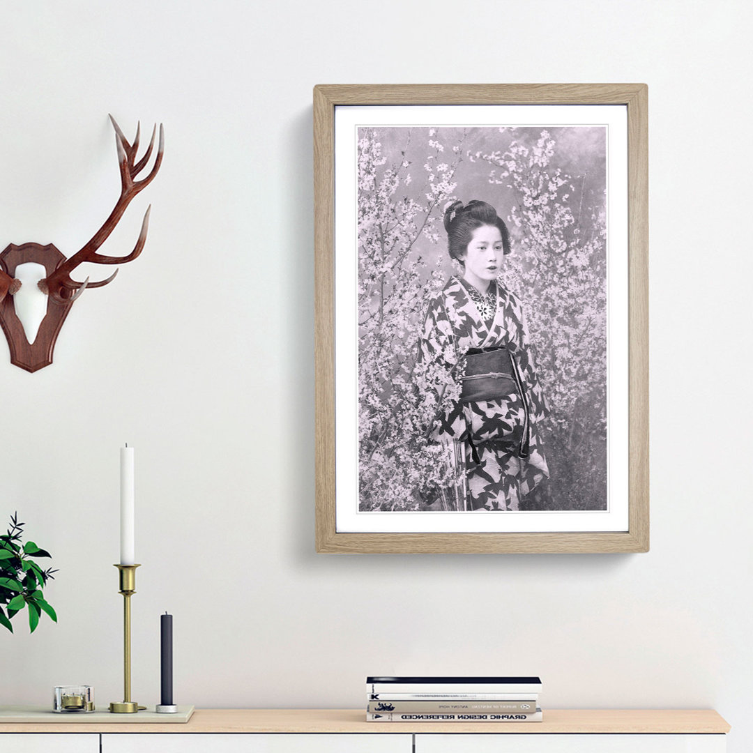 Geisha and Cherry Blossoms by Ogawa Kazumasa - Picture Frame Painting Print
