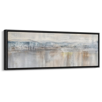 Extra Large Soft Blue Abstract Landscape Neutral Framed Canvas Print Wall Art