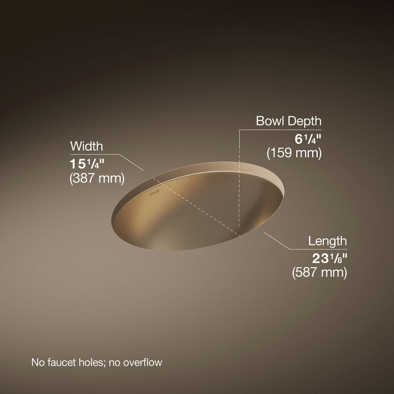 Rhythm Metal Oval Undermount Bathroom Sink, Satin Bronze