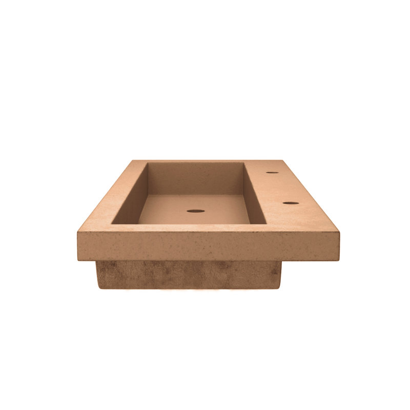 Trough Concrete Handmade Rectangular Drop-in Bathroom Sink, Two Holes Faucet, Terracotta