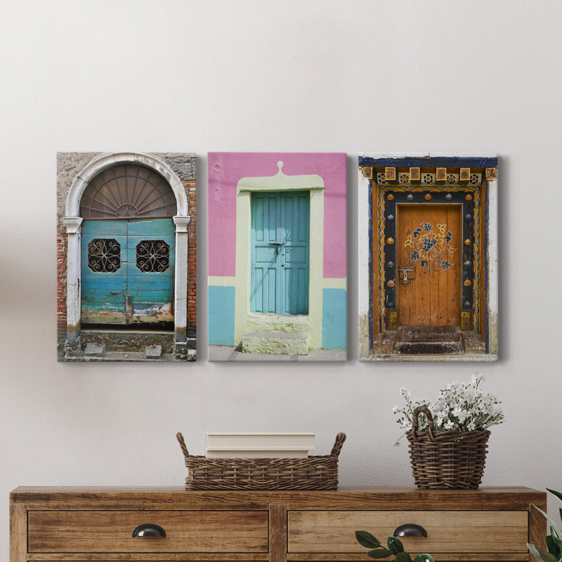Bhutan Door - Ensemble de 3 reproductions sur toiles tendues, H 18 po x l 36 po x P 1 po
