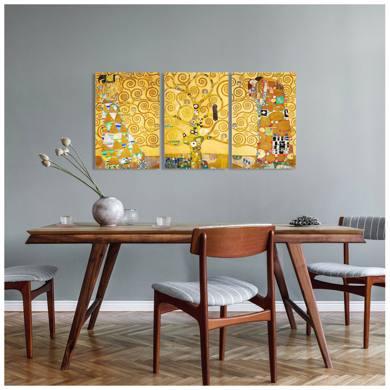 «The Tree of Life (Dance, Tree, Lovers)» par Gustav Klimt, art mural à 3 panneaux pour décorations de bureau à domicile, impression giclée sur toile, triptyque 
