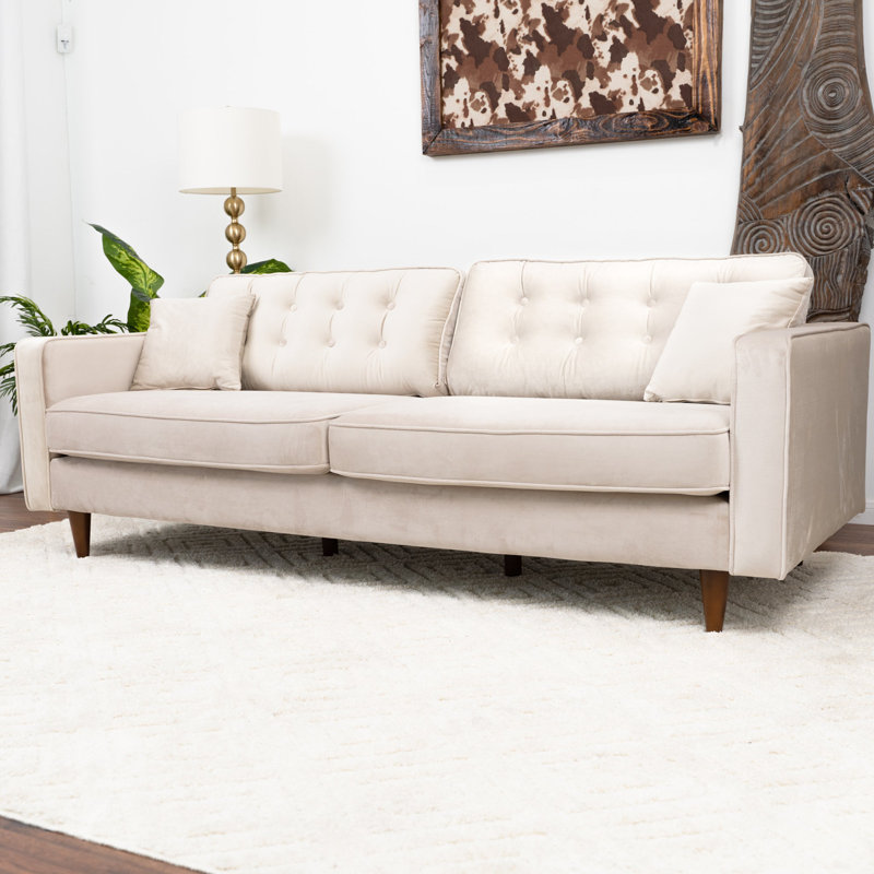 Creath 90.5'' Mid Century Modern Furniture Style Velvet Living Room Sofa Couch, Beige Fabric
