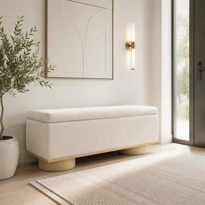 Banc de rangement moderne rembourré de couleur avoine de 50 pouces