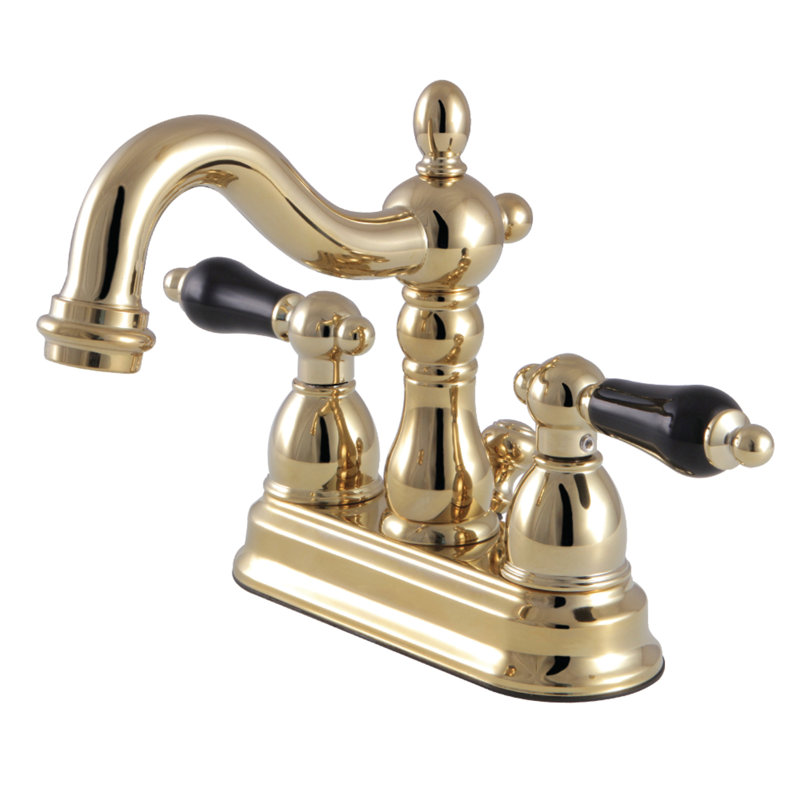 Kingston Brass Duchess Two-Handle 3-Hole Deck Mount 4" Centerset Bathroom Faucet with Plastic Pop-Up, Polished Brass