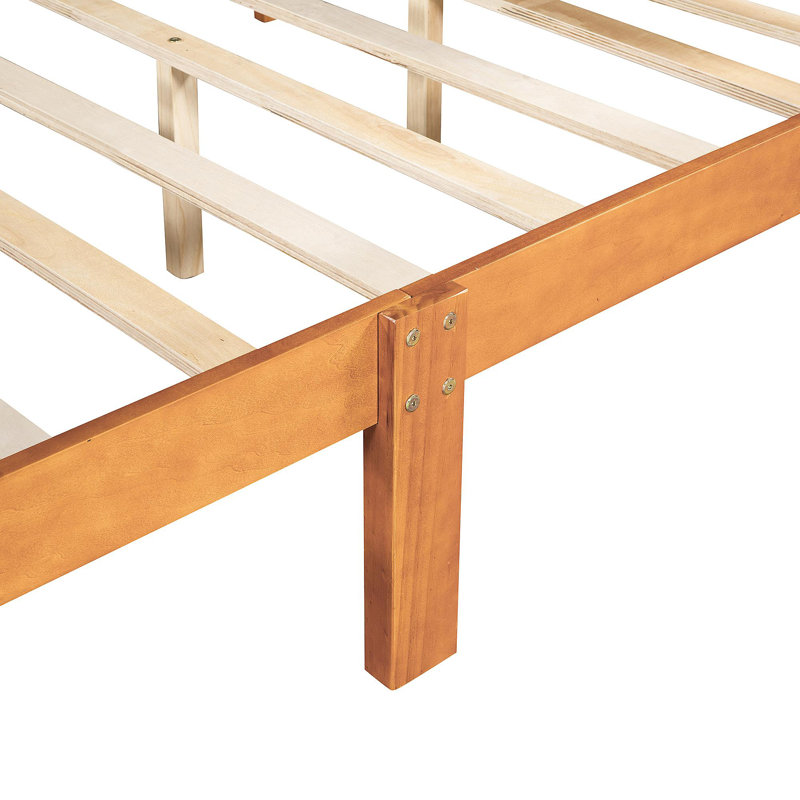 Lit plateforme double en bois avec tête de lit et lattes de bois (chêne)