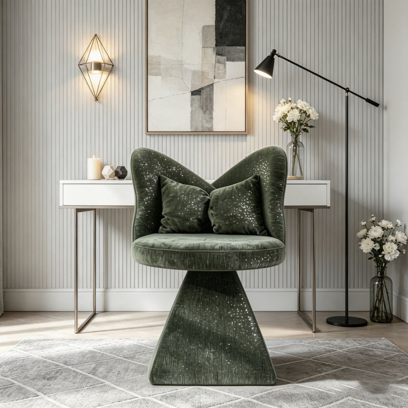 Chaise de coiffeuse avec dossier papillon, chaise d'appoint pivotante, Vert