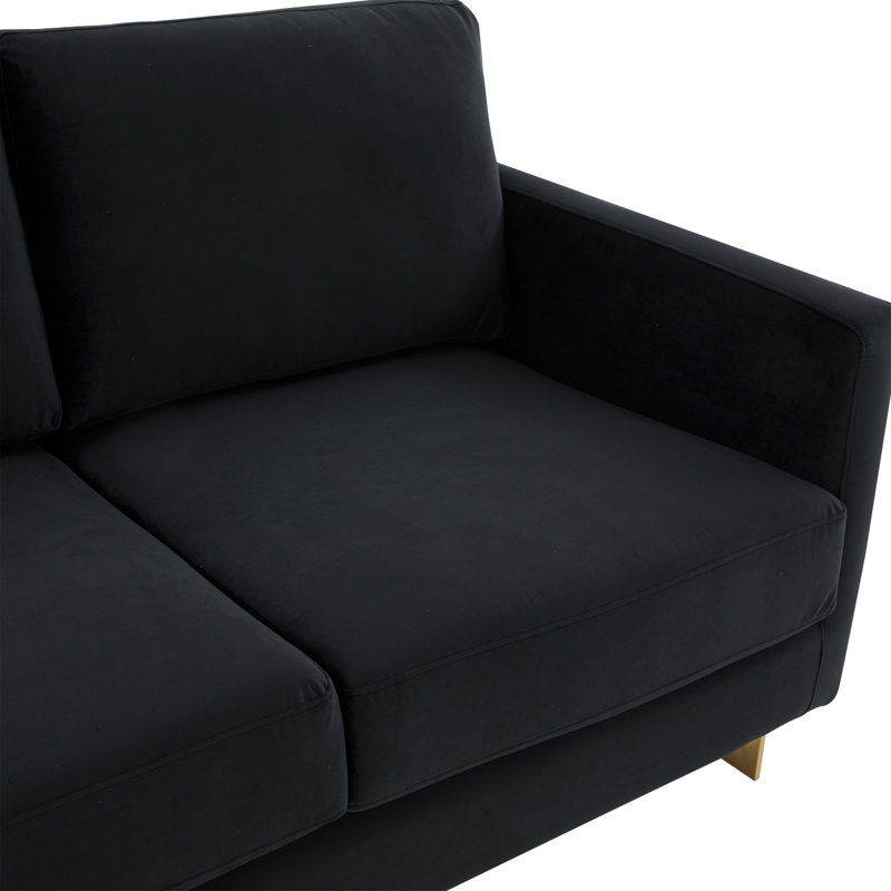 Causeuse moderne en velours avec cadre doré Bellago, Velours noir minuit