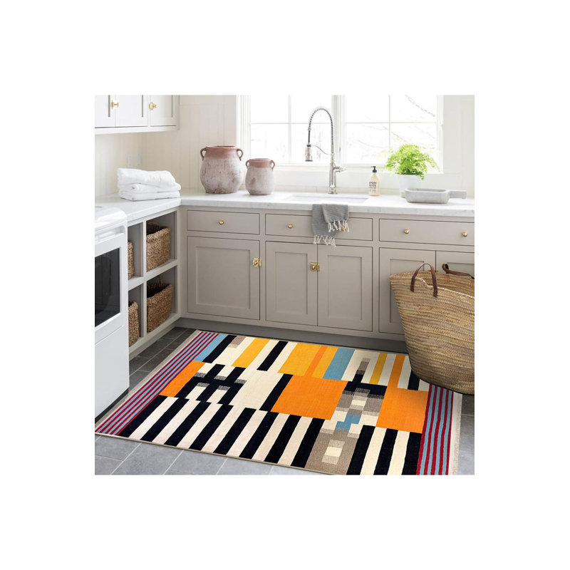 Tapis décoratif à rayures multicolore lavable, Tapis de couloir 3 pi 3 po x 6 pi 7 po inclus