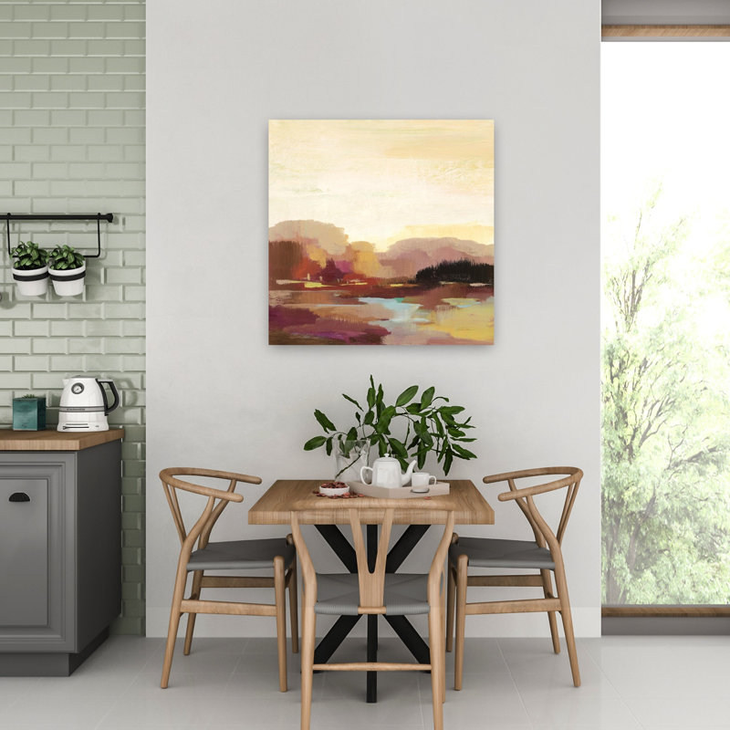 Paysage contemporain marron avec art abstrait turquoise, H 32 po x l 32 po