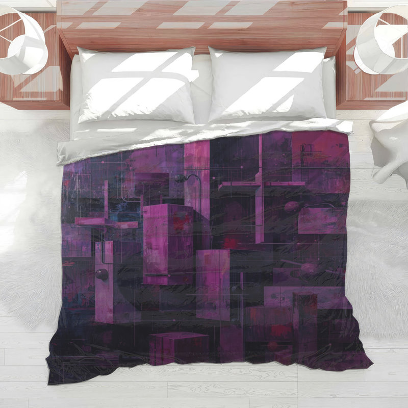 Édredon mauve à motif géométrique abstrait, Très grand lit
