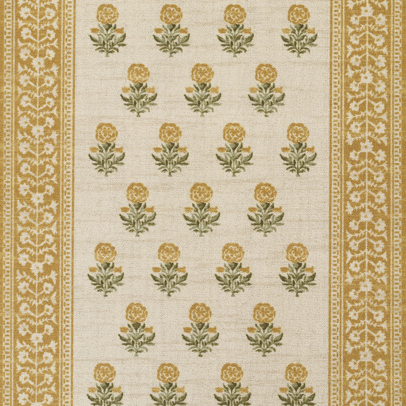 Anders Traditional Floral Wool and Nylon Gold Area Rug, Rectangle 2' x 3'
