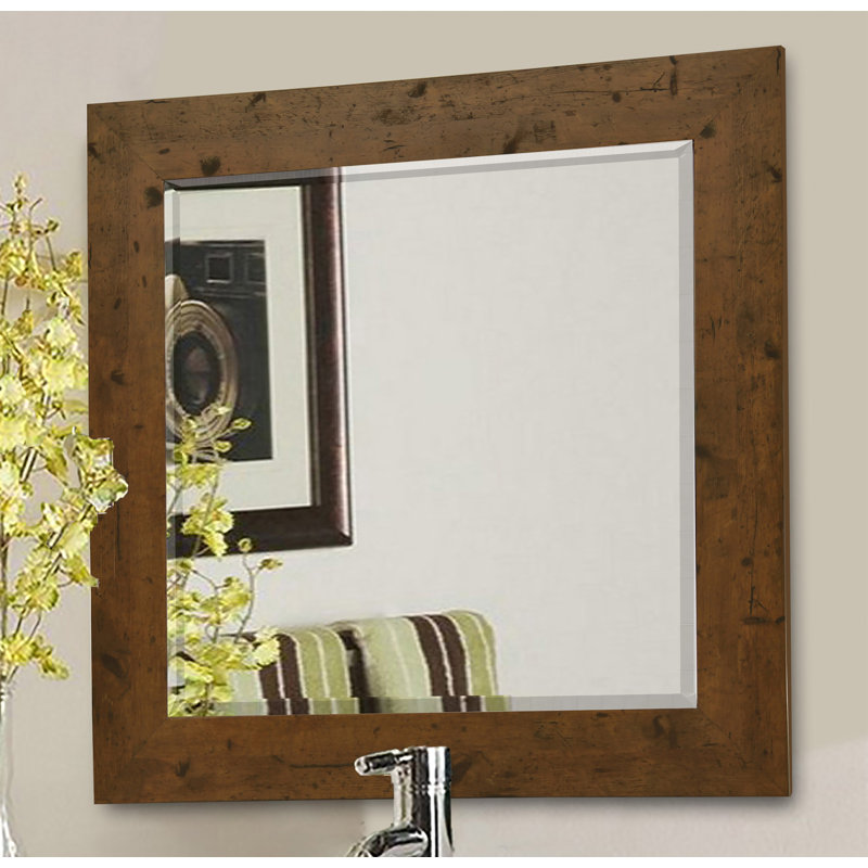 Flat Wall Mirror, 35.5" H x 35.5" W, Light Walnut
