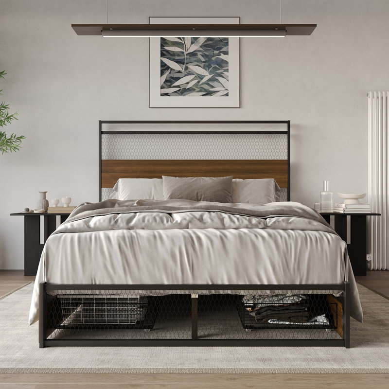 Full Metal Platform Bed With Storage In Brown, Full, Brown