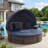 Outdoor Round Rattan Daybed Built-in Coffee Table Clamshell Patio Daybed Adjustable Canopy,Blue-126618462