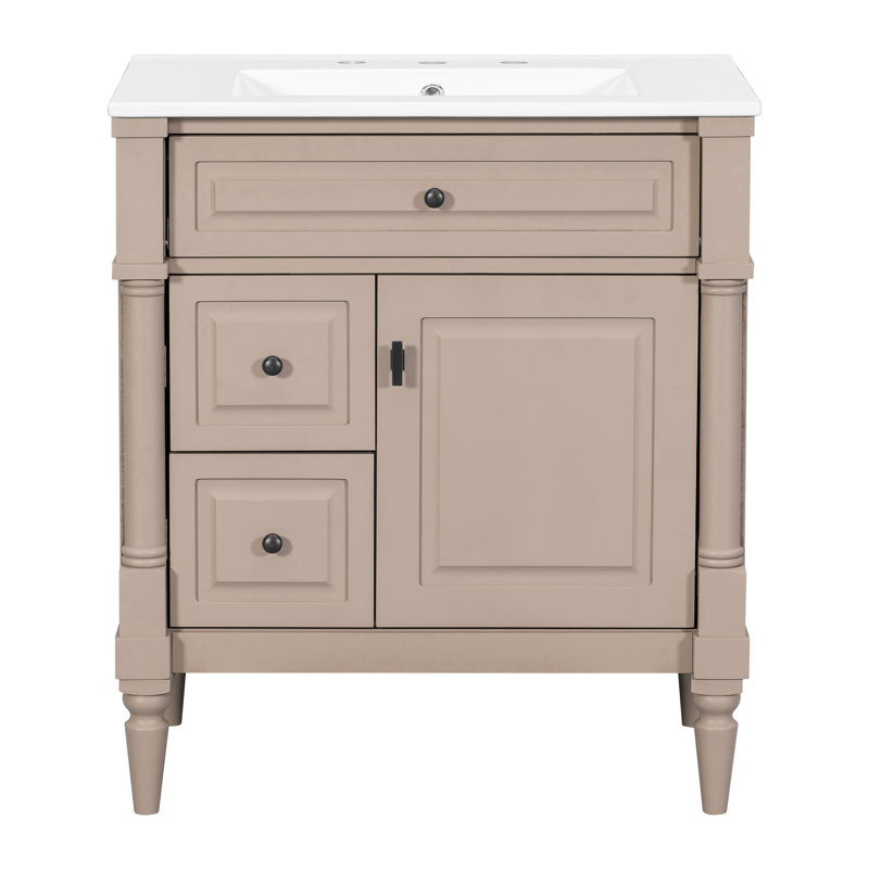 30"W Elegant Bathroom Vanity With Ceramic Sink, Light Brown