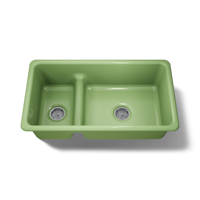 Évier de cuisine à double cuve grande / moyenne L 33 po x l 18,75 po Iron Tones, Vert frais