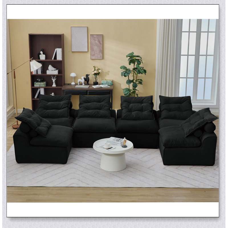 Canapé modulaire sans accoudoirs - Coussins lombaires à col en velours 6 - lecture et détente