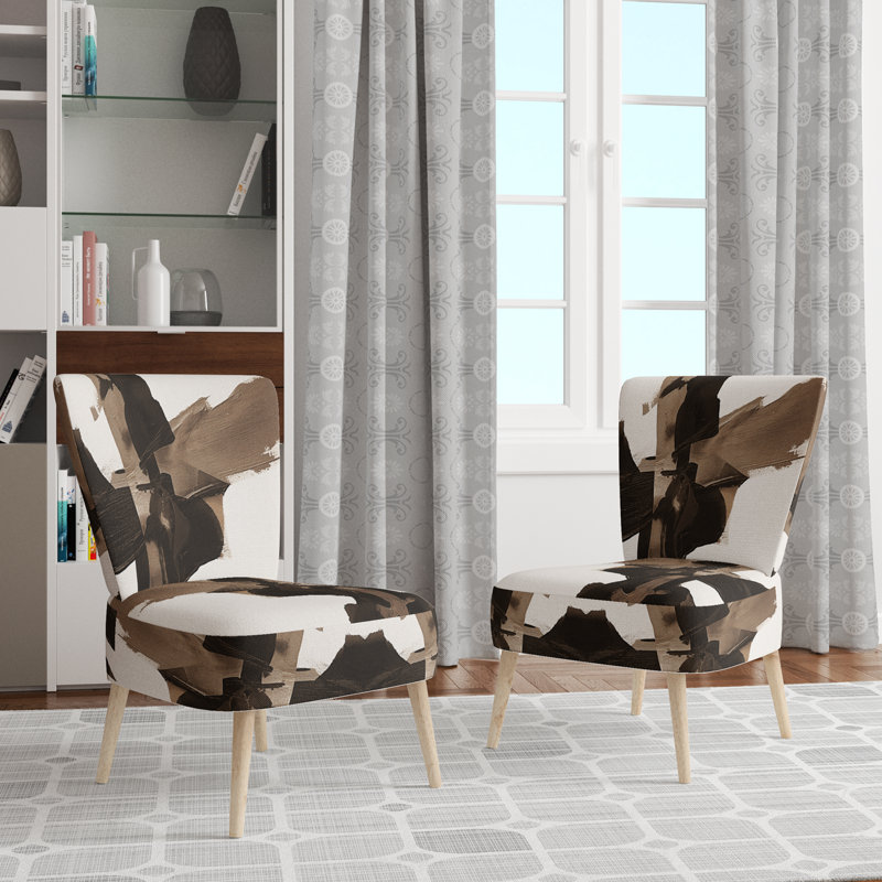 Chaise d'appoint rembourrée Geometric IV, Brun / Noir / Blanc