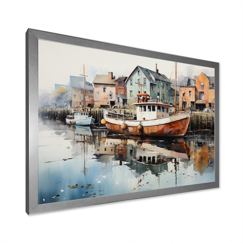 Port Harbor Reflections V - imprimé, H 24 po x l 32 po x P 1 po, Cadre photo argenté