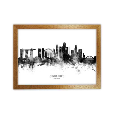 Singapore Skyline Black White City Name by Michael Tompsett - Print