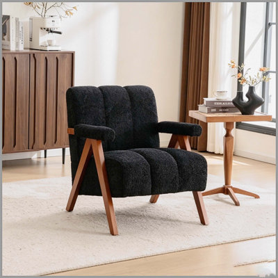 Ensemble de 2 chaises d'appoint de style Mid-Century, fauteuil en forme de nuage avec structure en bois massif, fauteuil en chenille pour salon, chambre à coucher, balcon, rouge rouille, ensemble de 2