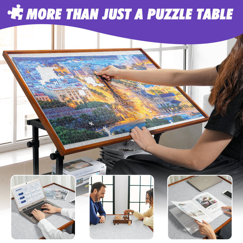 Jigsaw Puzzle Table with Legs, Puzzle Board with 10-Tilting-Angle & Height Adjustable for 1500 Piece