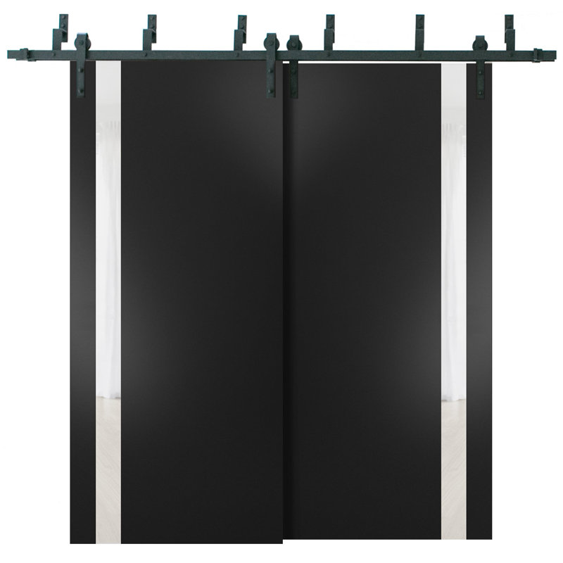 Dalle de porte standard en verre givré Planum, 18 po x 80 po, Noir mat / blanc