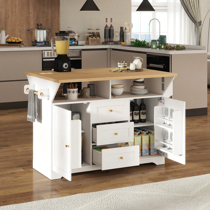 Îlot de cuisine extensible avec rangement et prise de courant intégrée