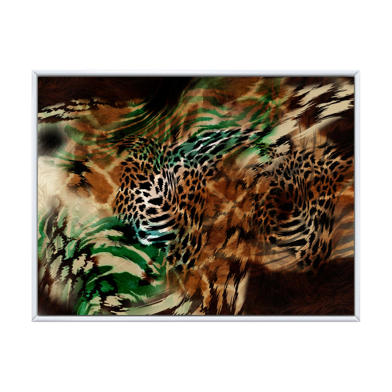 Léopard et tigre VII - décoration murale moderne encadrée, H 16 po x l 32 po x P 1 po, Cadre flottant blanc