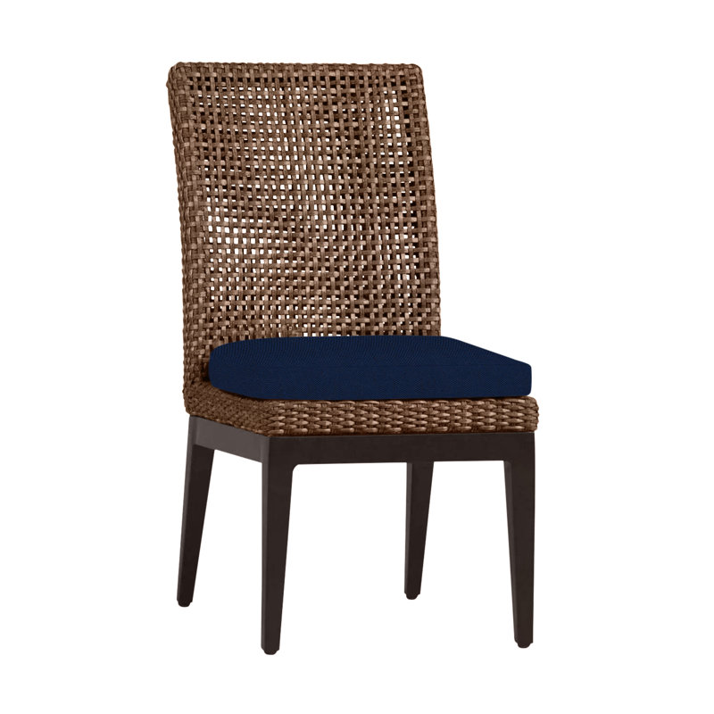 Peninsula Patio Dining Side Chair with Cushions, Mahogany/Chestnut, No Welt, Indigo Velvet