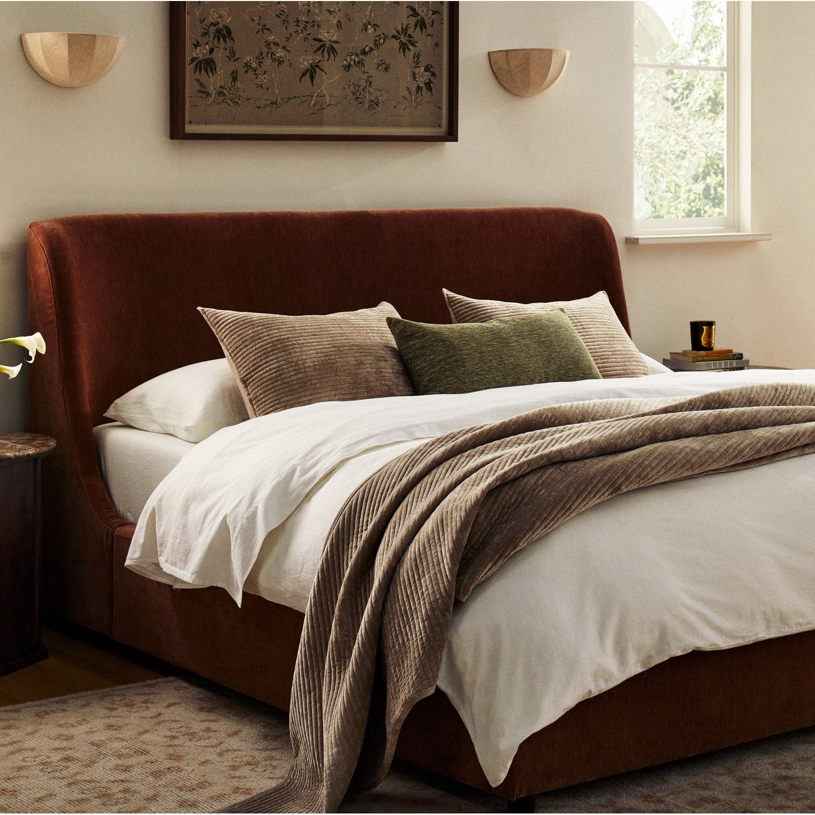 Becki Owens for Joss & Main Wingback Upholstered Platform Bed, Canna Mocha Performance Chenille, Queen