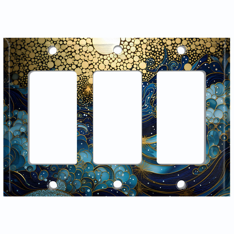 Couvercle de plaque d'interrupteur en métal; Bascule de taille standard US 2 - créatures de la mer, Triple GFI / berçant # 7