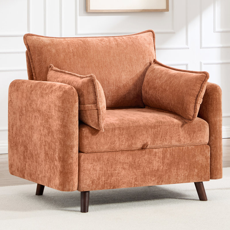 Fauteuil d'appoint rembourré surdimensionné avec rangement dissimulé, Orange
