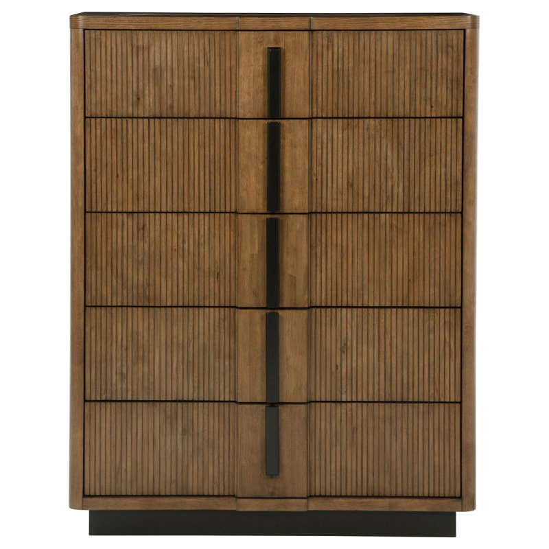 Grande commode Reon, 5 tiroirs, brun cendré décoratif noir