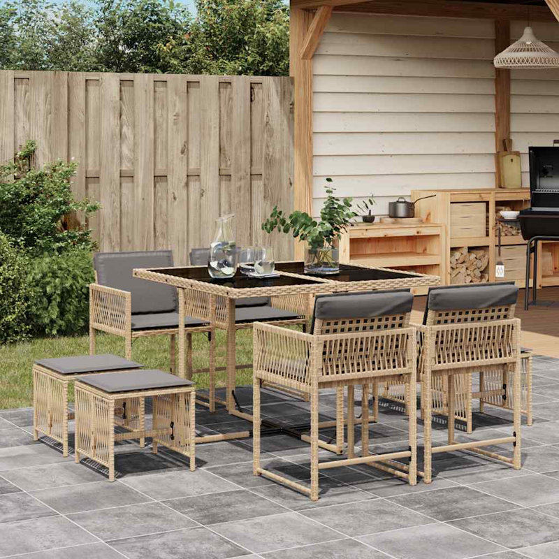 Patio Dining Set Table,, Mix Beige, 9, 73 cm H x 110 cm W x 106 cm D, Mix Beige, 8