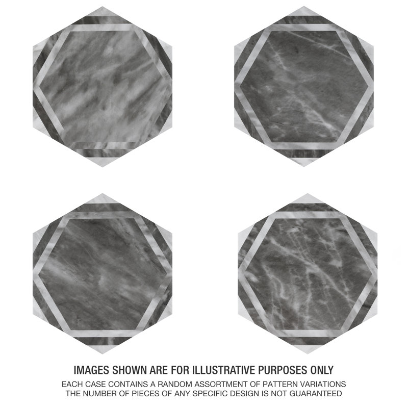 Classico Bardiglio Hex Dimension 7" x 8" Porcelain Patterned Wall & Floor Tile, Dark