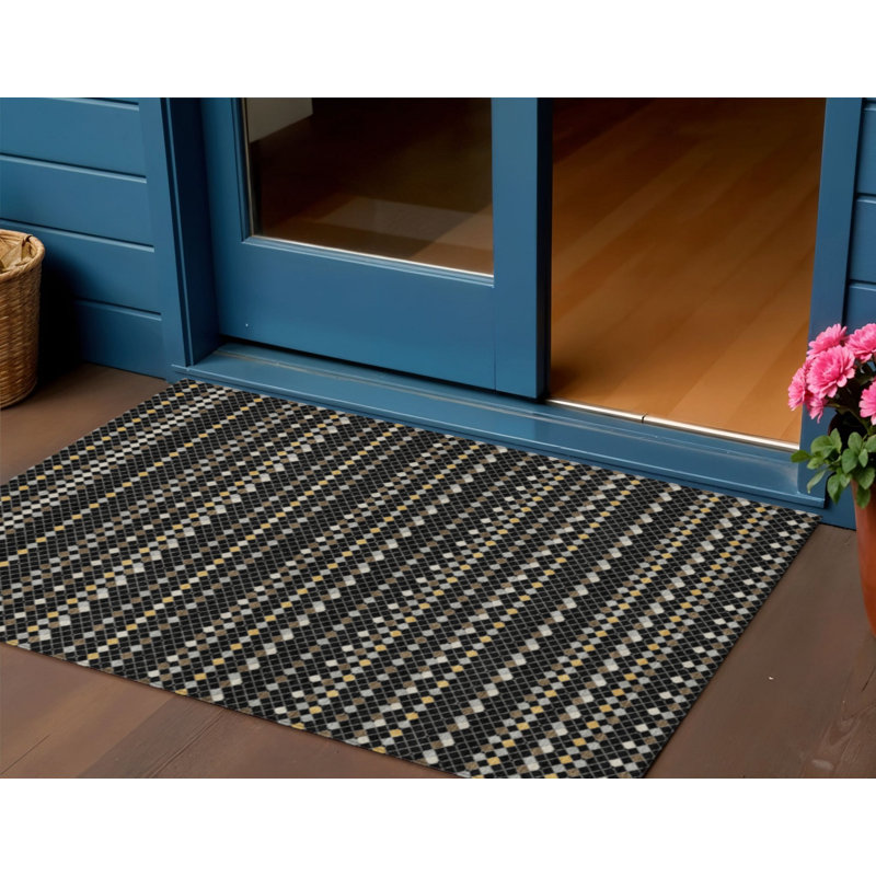 3' X 5' Black And Taupe Striped Washable Indoor Outdoor Area Rug