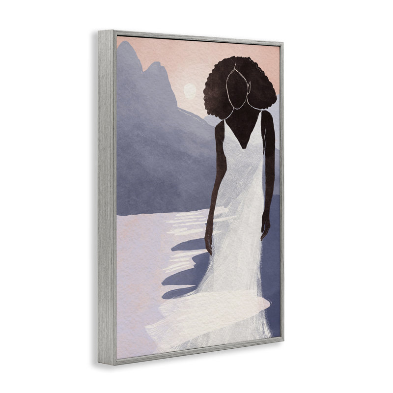 Silhouette de robe blanche au coucher du soleil, estampe numérique, design par Yuyu Pont, H 18 po x l 12 po