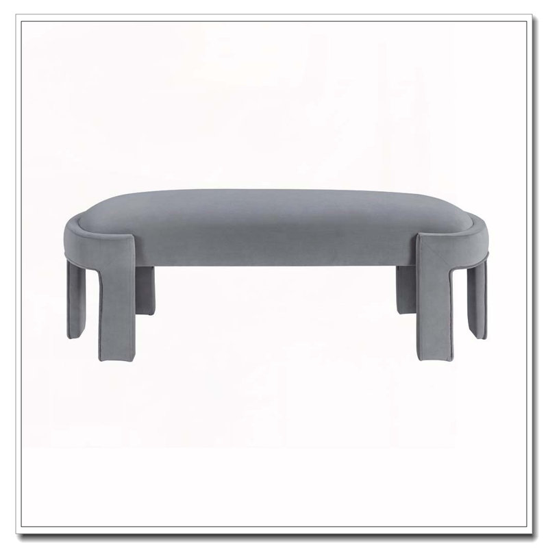 Velvet Fabric  Upholstered Bench, Gray