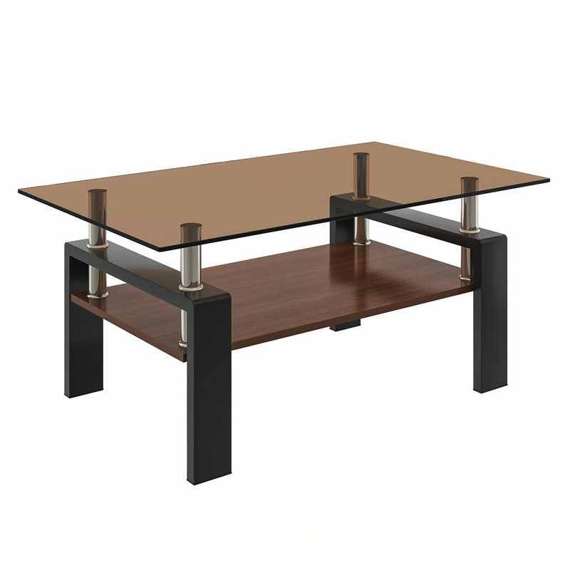 Table basse moderne moderne avec plateau en verre trempé et panneau de fibres à densité moyenne, parfaite pour les salons contemporains