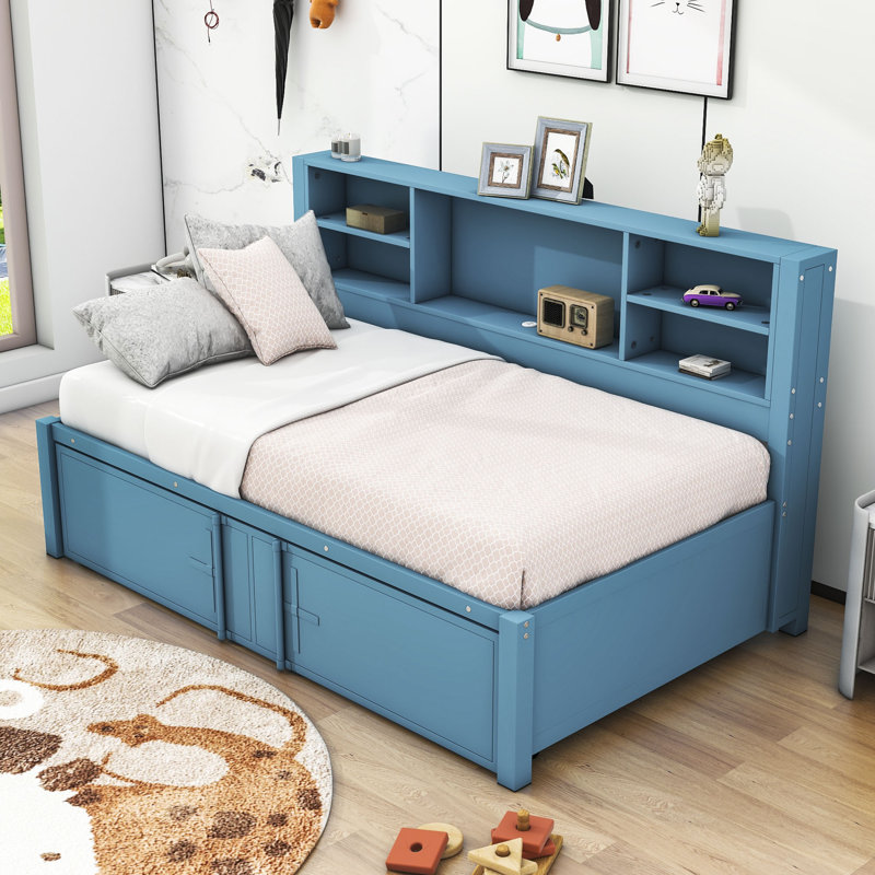 Adyn Twin Size Daybed with Trundle, Blue
