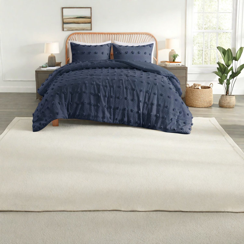Comfortable Jacquard Bedding Set, Navy Polyester, Elegant Home Décor