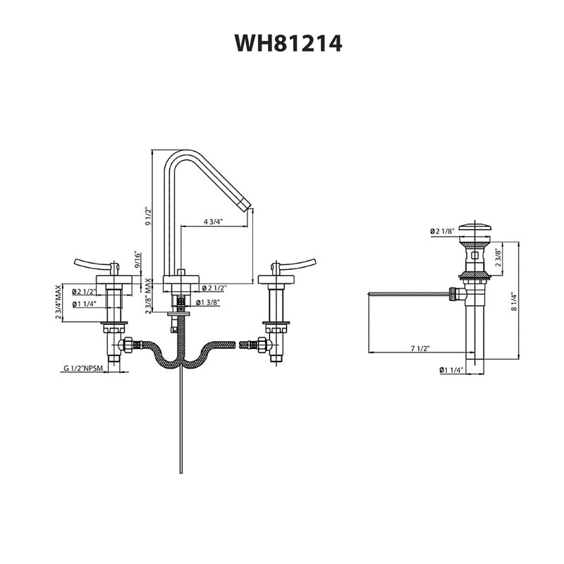 Whitehaus Collection Metrohaus Lavatory Widespread Faucet With 45-Degree Swivel Spout, Pop-up Waste And Lever Handles