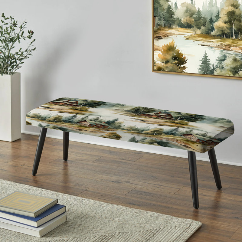 County Home Lodge Retreat - Botanical Upholstered Black Bench