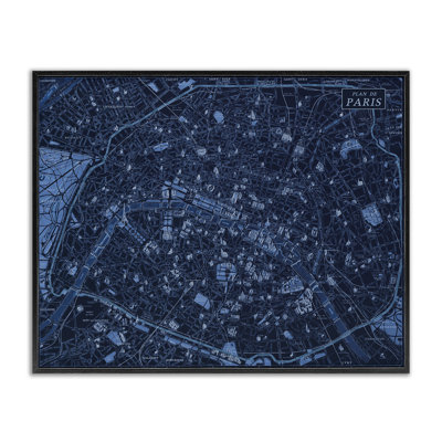 Blue Detailed Paris Map Framed Giclee, design by Phillipa Katz