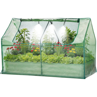 3-in-1 Raised Garden Bed with Greenhouse, Large Planter Box with Clear Cover, Steel Frame