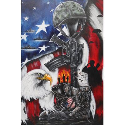 BUY ART FOR LESS Officially Licensed Fallen American Patriot Original Artwork by Ed Capeau Wrapped Canvas Decor - 24 x 36 Inch - Engineered Wood Frame - Ready to Hang