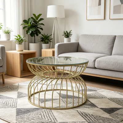 Modern Golden Coffee Table, Contemporary Luxury Center Table with Gold Finish for Living Room